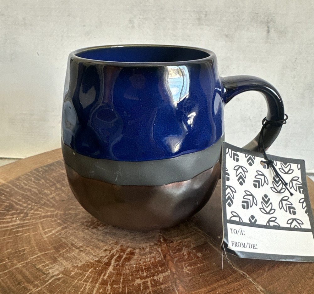Potters Corner Mug Blue Jayde Dip Dye Hammered Rustic Farmouse Coffee Tea